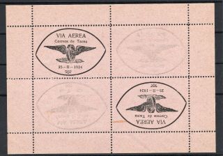 Chile 1924 X - Rare Airmail Label Tacna Via Aerea Full Sheet