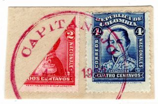 Colombia - Perkins - 2c Bisected Stamp On Piece - Capitanejo - Sc 341 - 1917 Rr