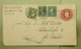 Dr Who 1922 Manitowoc Wi 498 Pair Uprated Stationery To Switzerland E39578