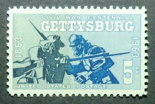 1180 Mnh 1963 5c Gettysburg Civil War Centennial Brother Against Brother Freedom
