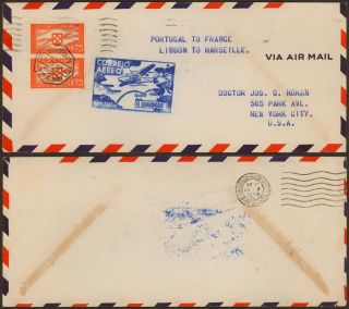 Portugal 1939 - 1st Flight Air Mail Cover Lisbon Marseille France 30521/7