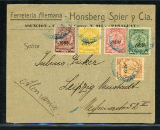 Paraguay Postal History: Lot 1 1909 Multifranked Lions Asuncion - Leipzig $$$