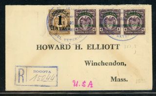 Colombia Postal History: Lot 2 1931 Reg Provisionals Bogota - Massachusetts $$$