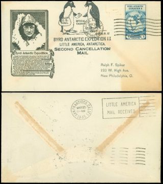 1/30/35 Byrd Antarctic Expedition Ii,  Penguin,  Byrd Cachet 2nd Cancellation Mail