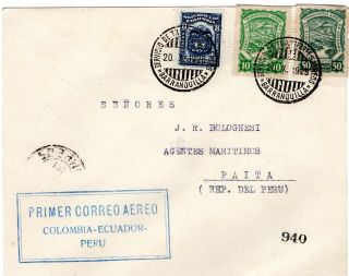Colombia - Ecuador - Peru - Scadta Ff Cover - B/quilla To Paita - 1928 Rrr