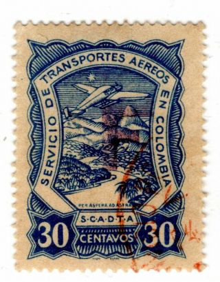 France - Colombia - Scadta Consular 30c Stamp W/ Secret Dot - Sc Clf61 Rr