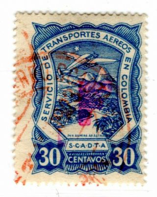 France - Colombia - Scadta Consular 30c Stamp In Red W/ Secret Dot - Sc Clf79 Rr