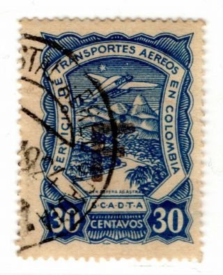 France - Colombia - Scadta Consular 30c Stamp W/ Secret Dot - Sc Clf39 Rr