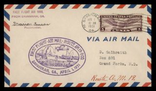 Dr Who 1931 Savannah Ga First Flight Cam 19 Air Mail C137238