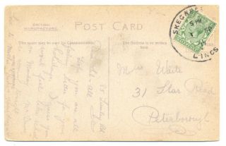 1917 Skegness / Lincs Skeleton Postmark On Postcard Of Clock Tower & Terrace