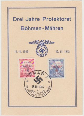 Germany Dr B.  &m.  1942 (15.  3. ) Illustr.  Card Prag Mi 83/84 (first Day)