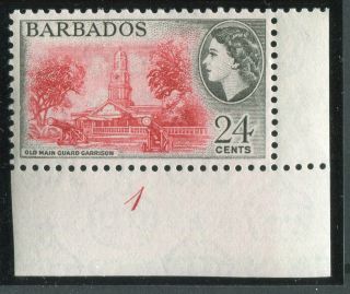 Barbados Qeii 1953 - 61 24c Rose - Red & Black Sg297 Mnh Corner Plate Margined