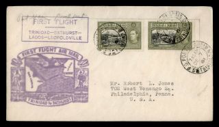 Dr Who 1941 Trinidad And Tobago To Bathurst First Flight Air Mail C135467