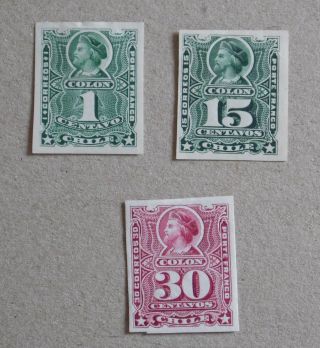 Chile 1878/99 – Columbus Colon – 3 Tests Of Stamps – Not Perforated – Not Gummed