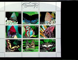 Tajikistan 1999 Butterfly Colourful Species 9v Very Fine Sheet
