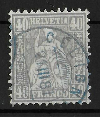 Switzerland 1867 - 1881 40 C Grey Michel 34 Cv €140 Blue Cancel