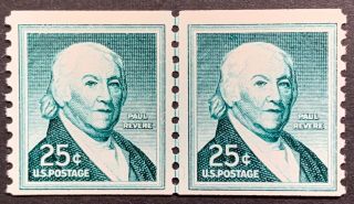 U.  S.  25 Cent Scott 1059ab,  Coil Line Pair,  Dull Gum,  Tagged,  Liberty Issue,  Mnh