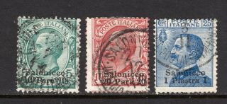Greece 1909 - 10p,  20p & 1pi Italian Levant Stamps Ovpt " Salonicco " Thessaloniki