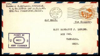 Apo 1943 California Us Army 40 San Francisco July 24th Air Mail Purple Censored