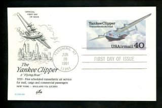 Us Fdc Uxc25 Artcraft 1991 Ny Yankee Clipper Airplane Airmail Postal Card