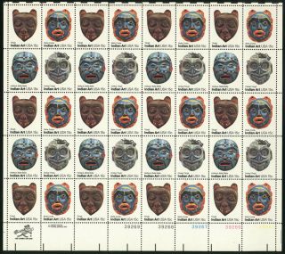 Us 1834 - 1837 1834 - 7 1837a 15¢ American Folk Art: Masks Sheet Of 40 Vf Nh Mnh