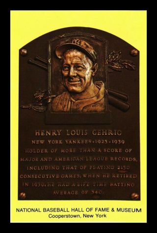 Us Postcard Lou Gehrig Baseball Hall Fame Plaque Fdc Maxi Card