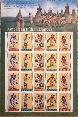 Scott 3072 - 3076 Us Full Sheet Of 20 American Indian Dances 32 Cent Stamps Mnh