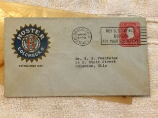 HOSTERS BREWERY COLUMBUS OHIO ENVELOPE 1941 W/ 2 CENT WASHINGTON RED STAMP 4