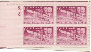 1949 6 Cent Stamp Wright Brothers C45 U.  S.  Postage Air Mail - Block Of 4