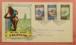 1950 Spanish Morocco Fdc Colonial Stamp Day Registered Hand Colored