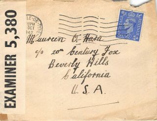 1942 Wwii Great Britain Cover Open Examiner To Maureen O 