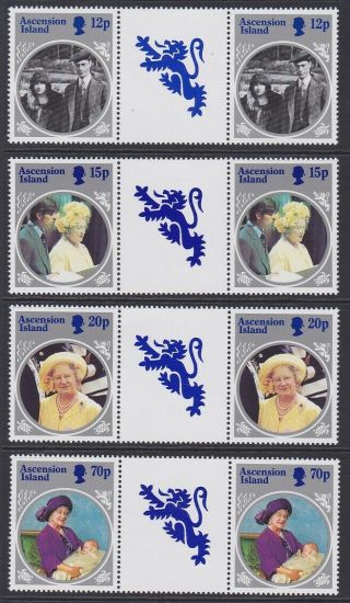 Ascension 1985 Life & Times Queen Mother Gutter Pair Set Sg376 - 379 Mnh