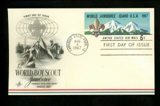 Us Fdc Uxc7 Artcraft 1967 Id Boy Scout World Jamboree Airmail Postal Card