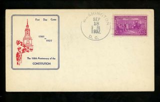 Us Fdc 798 2nd Day Holland M - 45 1937 Dc Constitution Signing 150th Anniversary