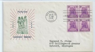 Us Fdc Blk 837 Northwest Territory 1938 Marietta Fidelity First Day Cover