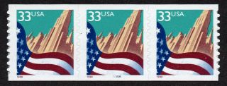 United States,  Scott 3281,  Coil Strip Of 3 Pnc 5555a Large Date,  Flag & City