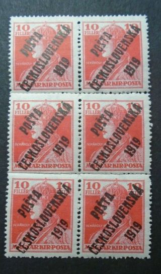 1919 Overprint 10 Filler Block Of 6 Vf Mnh Cz Czechoslovakia V275.  1 Start 0.  99$