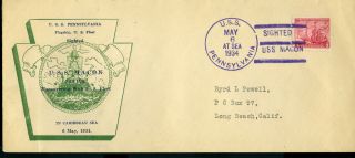 Uss Macon Postal Cover Zrs - 5,  Uss Pennsylvania Sights Uss Macon At Sea 1934