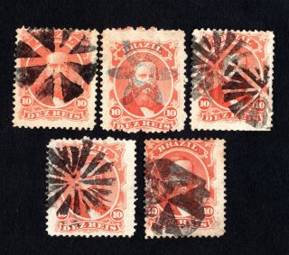 Brazil 1866 Group Of 5 W/ Different Cancellations Mi 23 Cv=35 Euro