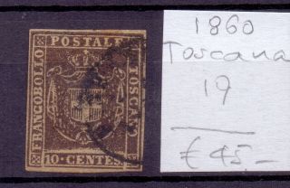 Italy Toscana 1860.  Stamp.  Yt 19.  €45.  00