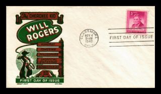 Dr Jim Stamps Us Cherokee Kid Will Rogers Fdc Cover Cachet Craft Scott 975