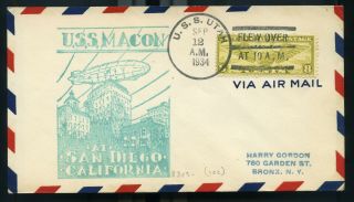 Uss Macon Postal Cover Zrs - 5 Air Mail At San Diego Uss Utah
