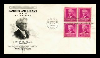 Us Cover Luther Burbank Famous Americans Block Of 4 Fdc Scott 876