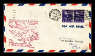 Dr Jim Stamps Us Fort Stockton Texas Am 82 First Flight Air Mail Cover Pecos