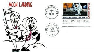 First Moon Landing 10c On Stamp Hand Painted Fdc Cachet Sc C76
