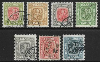 Iceland 1914 - 18 Two Kings Perf 14 X 14½ Set Of 7 Sg 109 - 115 (cat £160)