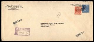 Us Naval Air Station South Weymouth Mass Feb 3 1944 Registered Official Cover To