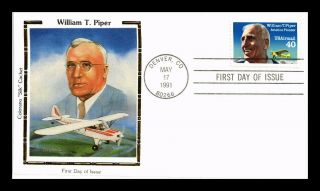 Us Cover William T Piper Aviation Pioneer Air Mail Fdc Colorano Silk Cachet