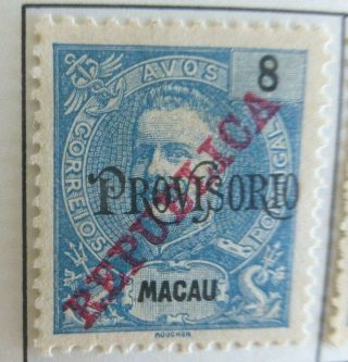 Macao 1913 King Carlos 8r Blue 0/p Republica & Provisorio