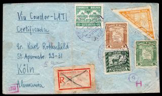 Bolivia 1941 Reg/airmail Cover W/stamps From Potosi (4.  8.  41) To Germany (30.  8.  41)